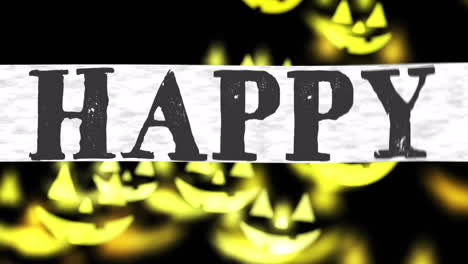 animation of happy halloween text over pumpkins