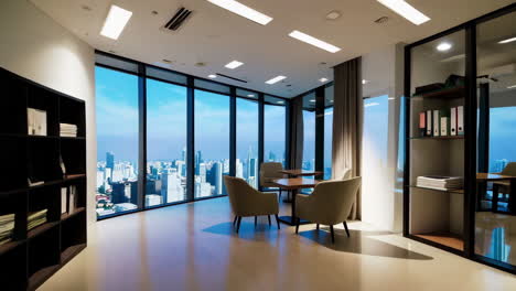 modern high-rise office interiors with panoramic city views