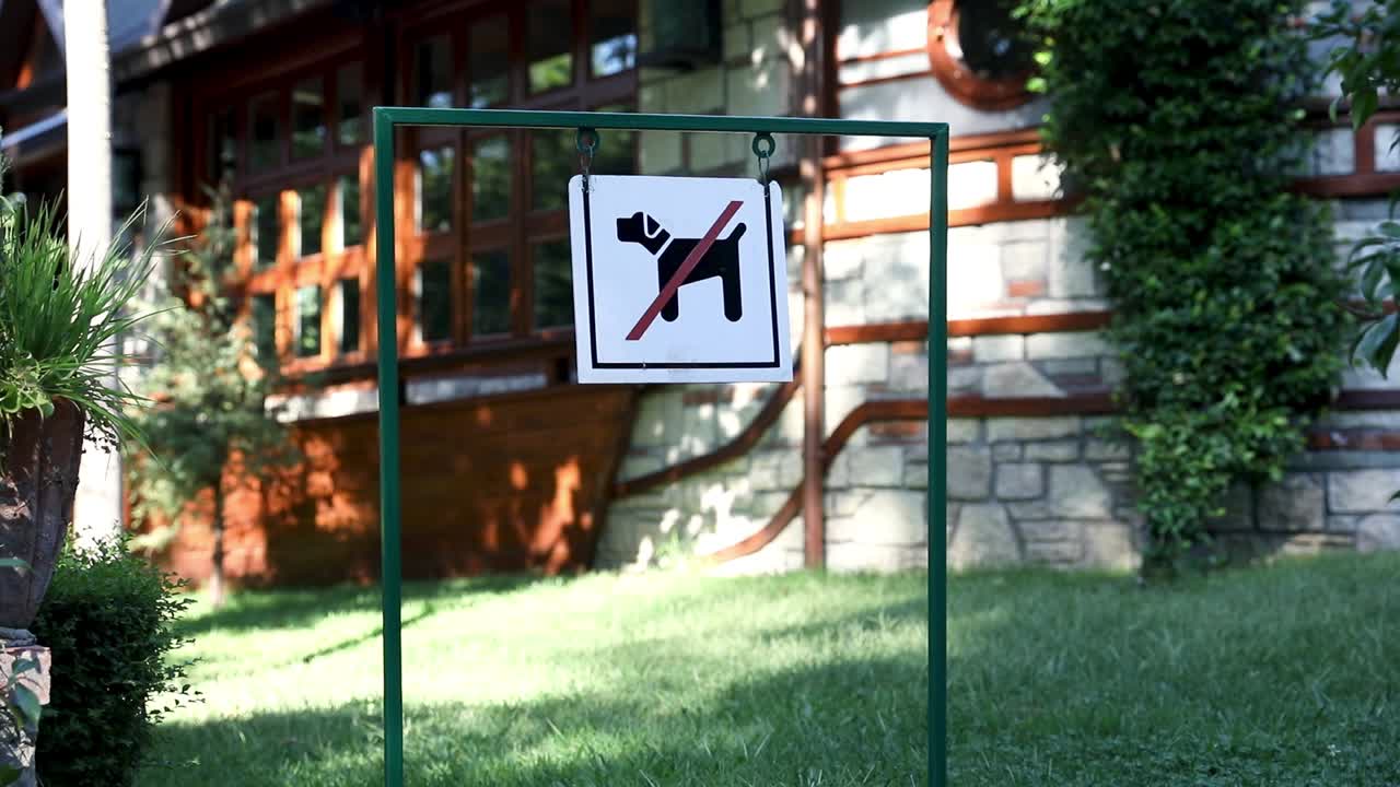 개는 레스토랑에 서명할 수 없으며 개는 내부에 허용되지 않습니다.