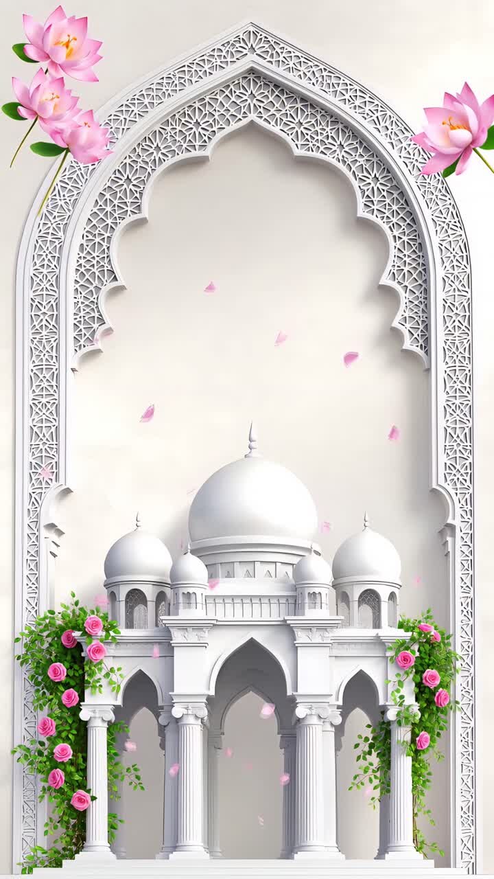 Sfondo Arco Nuziale Islamico con Loto Floreale e Padiglione Elegante 4K