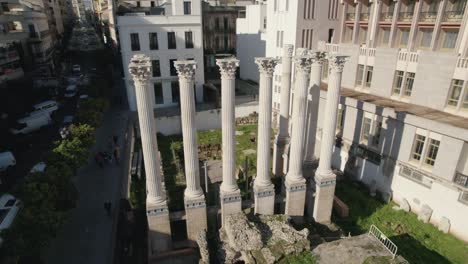 roman temple ruins of cordoba in spain. aerial circling