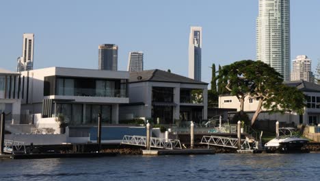 scenic view of modern waterfront residential area