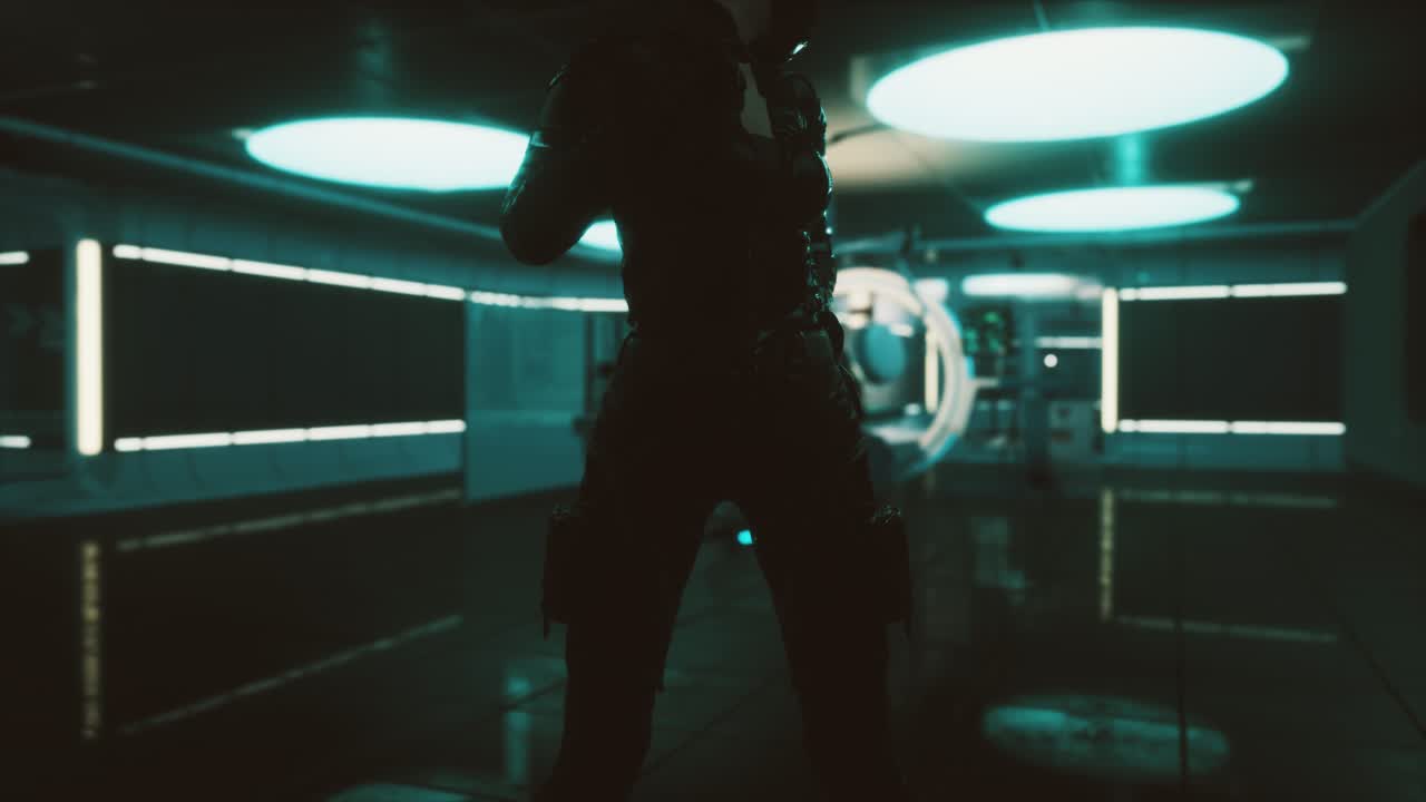 mujer futurista en un laboratorio de ciencia ficción