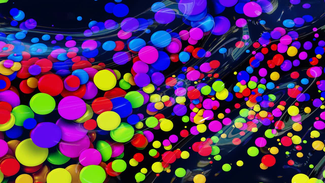 빛나는 반이는 표면의 추상적인 루프 된 배경은 무지개 색의 원과 함께 파란 투명한 액체처럼 4k의 색 gradient와 함께 아름다운 창조적 인 배경입니다.