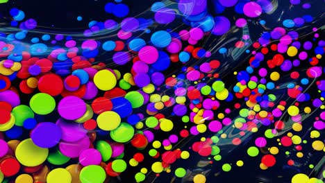 abstract looped background of shiny glossy surface like wavy transparent liquid with rainbow color circles float like drops of paint in oil. Beautiful creative background with color gradient in 4k. 3d