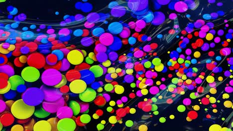 abstract looped background of shiny glossy surface like wavy transparent liquid with rainbow color circles float like drops of paint in oil. beautiful creative background with color gradient in 4k. 3d