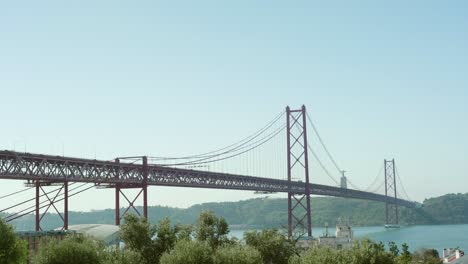 lisbon 25th april bridge, in sunny day with blue sky