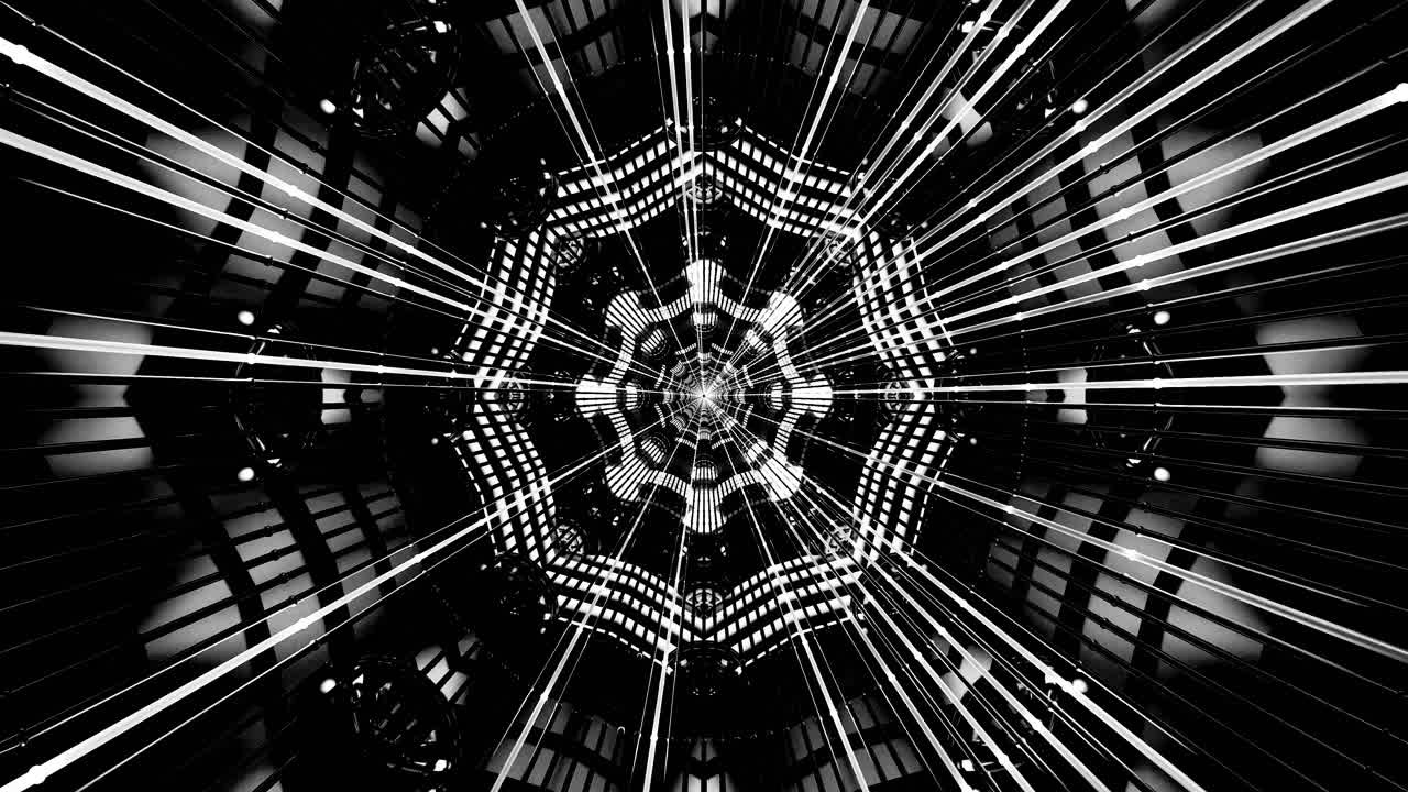 A tunnel effect creates a loop of motion with lights and patterns that continuously moves. The visual is designed for screensavers and live wallpapers. It offers a unique visual experience