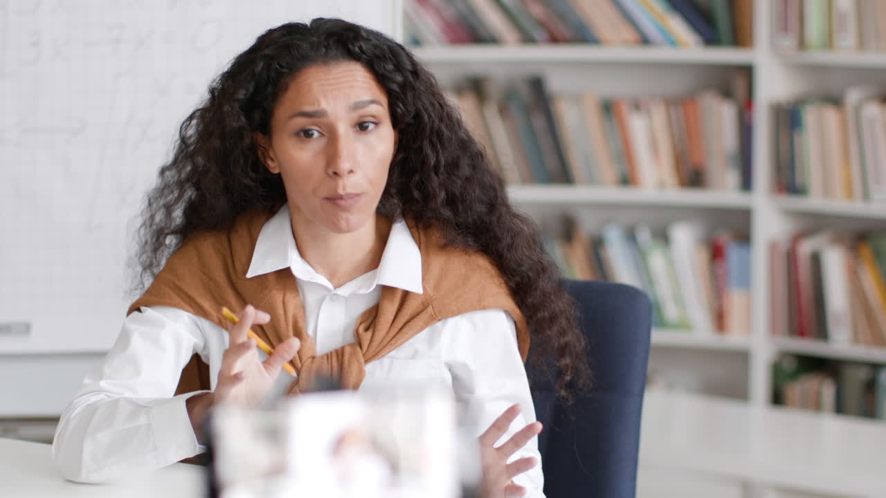 Woman recording an online lesson or educational content