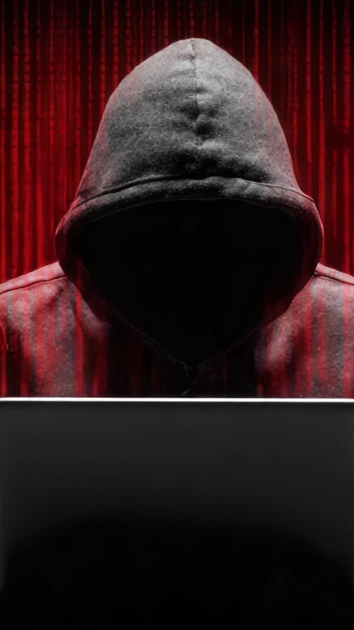Una Figura Misteriosa in Felpa con Cappuccio Impegnata in un'Attività Intrigante, Circondata da uno Sfondo di Codice Digitale, Che Suggerisce Temi di Cibersicurezza e Privacy