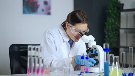 científico usando el microscopio en el laboratorio