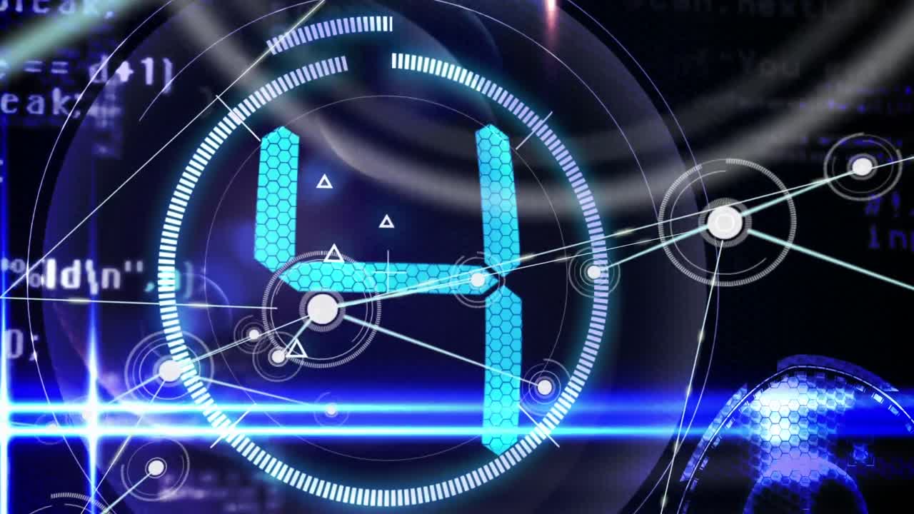 검은 바탕에 카운트다운과 연결 네트워크의 애니메이션