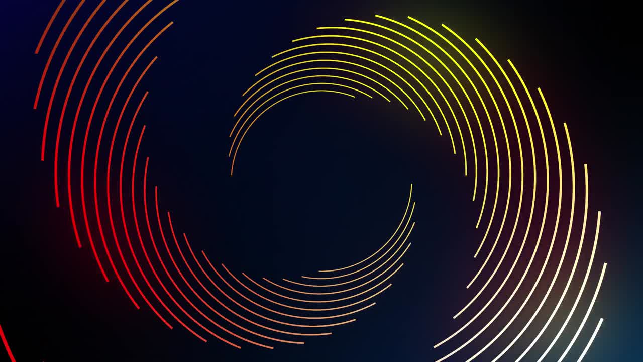 Animation of yellow and red spiral lines rotating on black background
