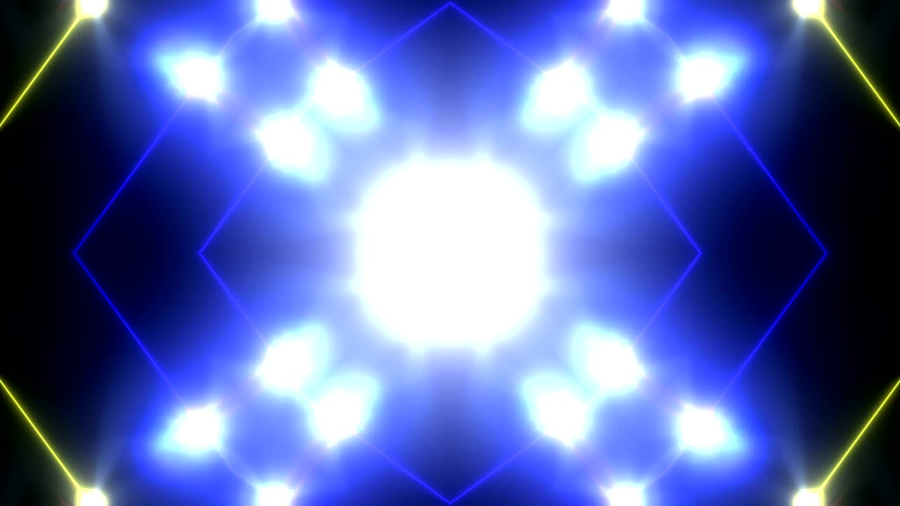 추상적인 디스코 칼레도스코프 배경: 뮤직비디오, vj, dj, 무대, led 스크린, 쇼, 이벤트, 크리스마스 비디오, 나이트 클럽을위한 애니메이션 반이는 네온 다채로운 선과 기하학적 모양.