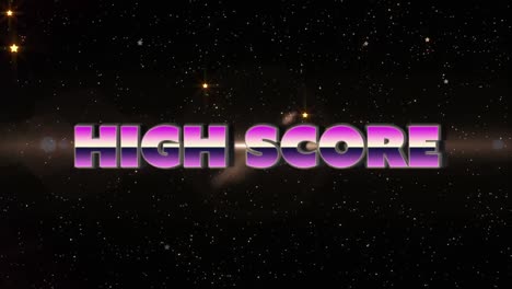 Animation-of-high-score-text-in-pink-metallic-letters-over-glowing-yellow-stars-and-spotlights