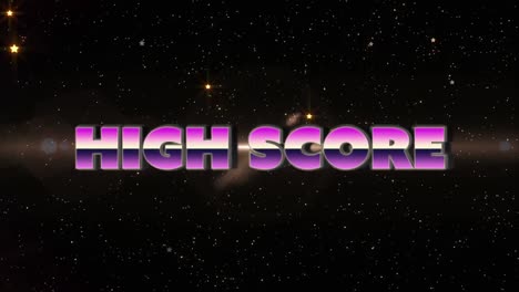 animation of high score text in pink metallic letters over glowing yellow stars and spotlights