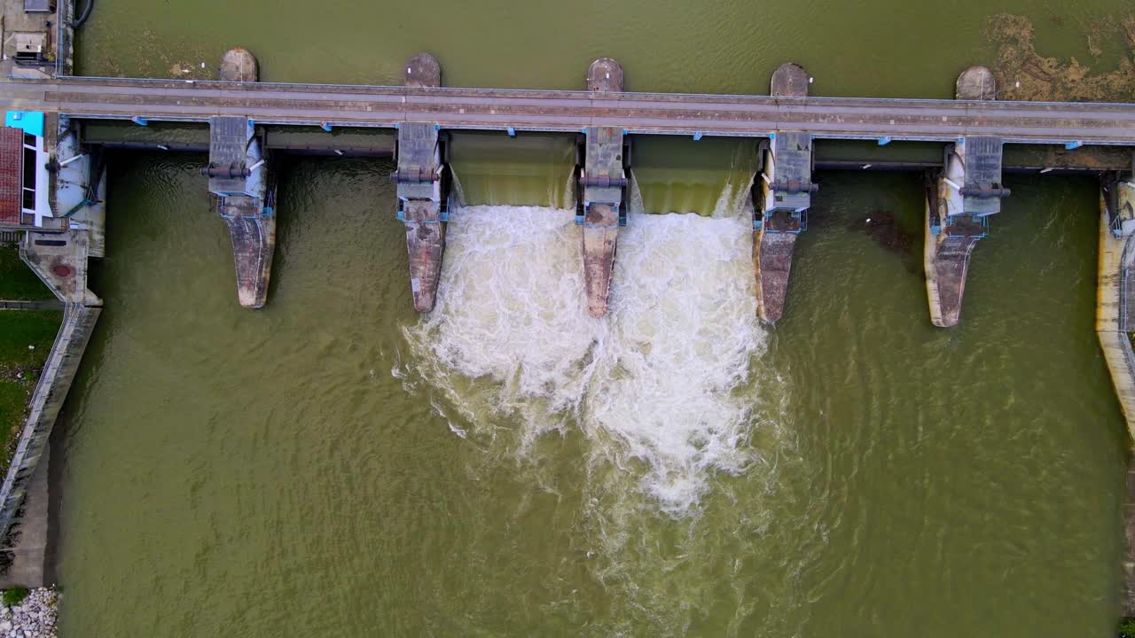 Stunning aerial 4K drone footage of Ormož - Varaždin hydroelectric water dam next to the lake