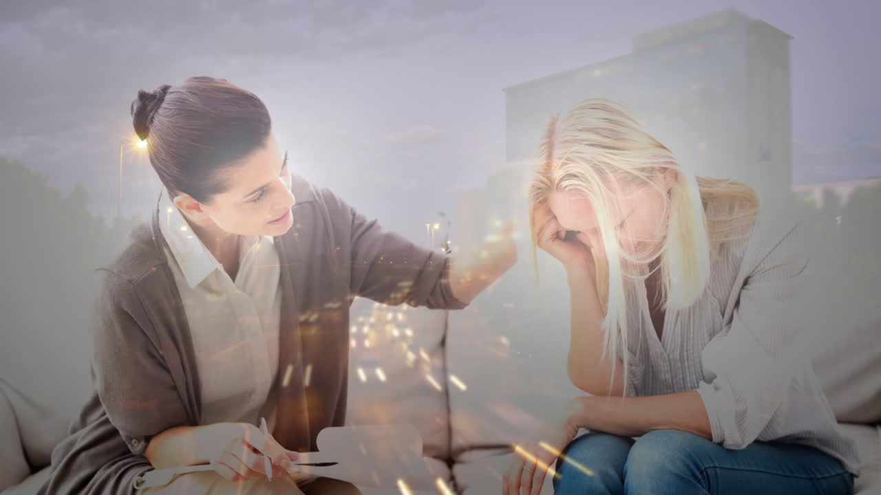 우울증에 걸린 여자를 위로하는 상담사의 디지털 애니메이션 4k