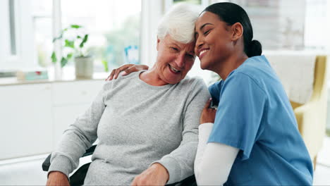medical, black woman nurse hugging a senior