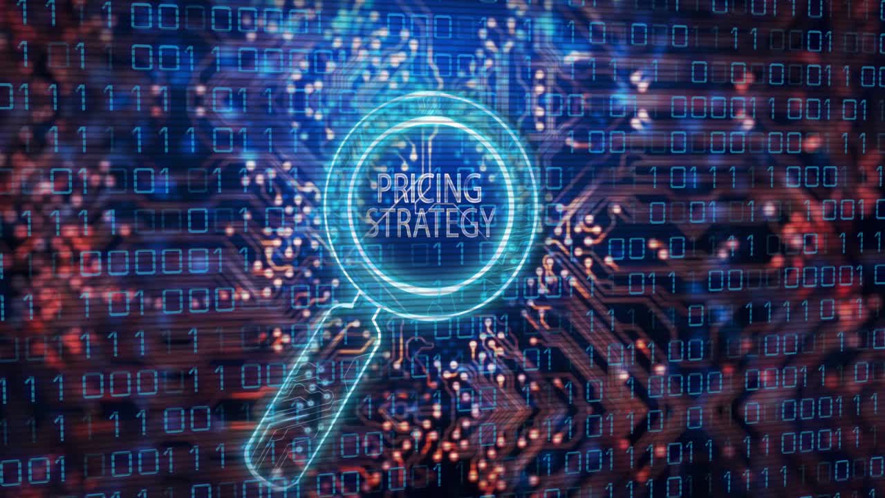 animación del texto de la estrategia de fijación de precios sobre vidrio de lectura y procesamiento de datos