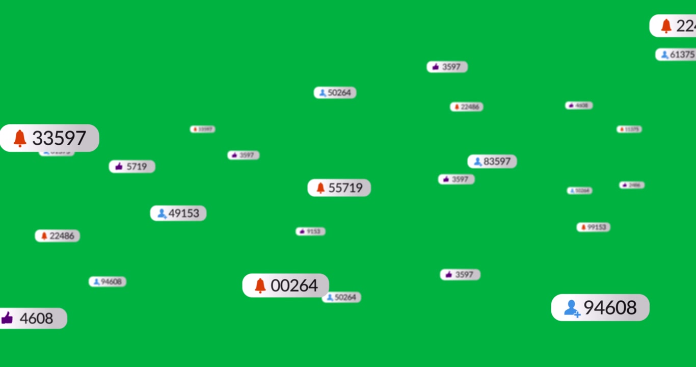 Icone di notifica dei social media fluttuanti su schermo verde