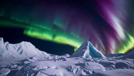 northern lights over arctic ice mountains
