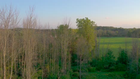 Drone-aerial-of-the-neighboring-farms-near-the-Joseph-Smith-family-farm,-frame-house,-temple,-visitors-center,-and-the-sacred-grove-in-Palmyra-New-York-Mormons-and-the-book-of-Mormon