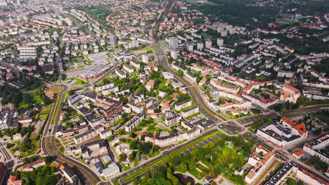 Aerial panorama of Elblag Poland showing housing blocks roads and city structure
