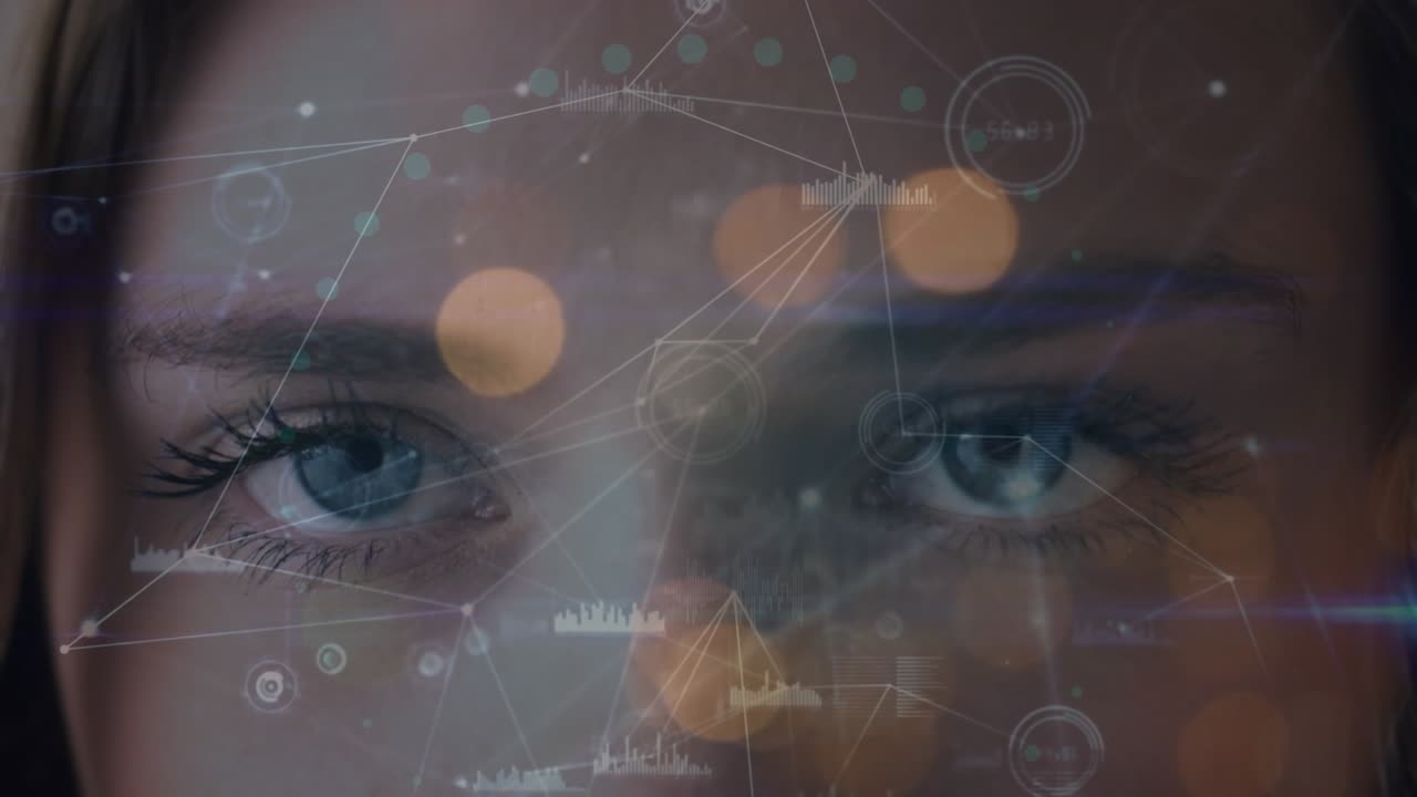 Animation of network of connections over caucasian woman