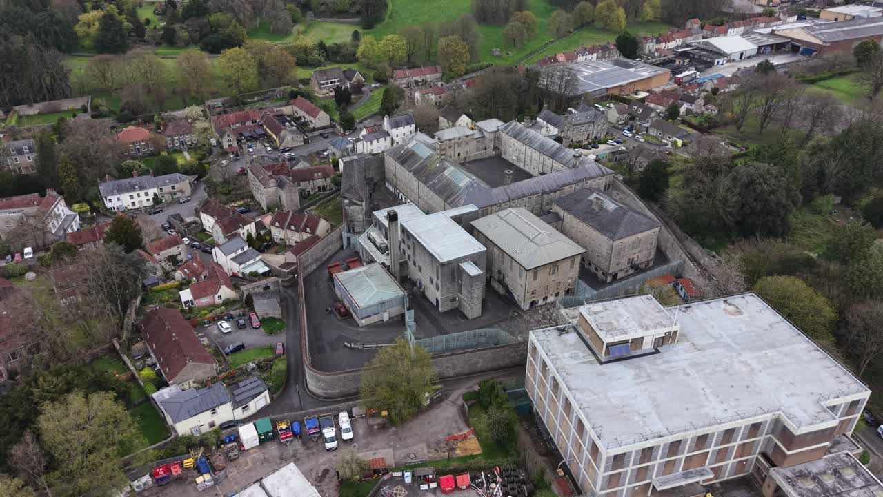 Disused Prison Shepton Mallet Somerset UK drone 4K high point of view