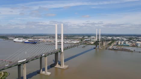 Queen-Elizabeth-II-Cable-Bridge-at-Dartford-Crossing-River-Thames,-Aerial