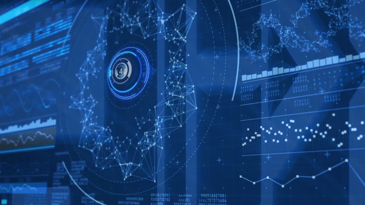 디지털 인터페이스를 통해 미래의 데이터 처리 및 네트워크 연결 애니메이션