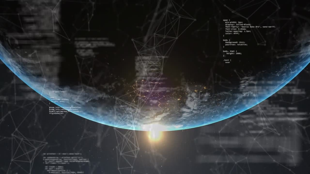 Animation of computer data processing over globe