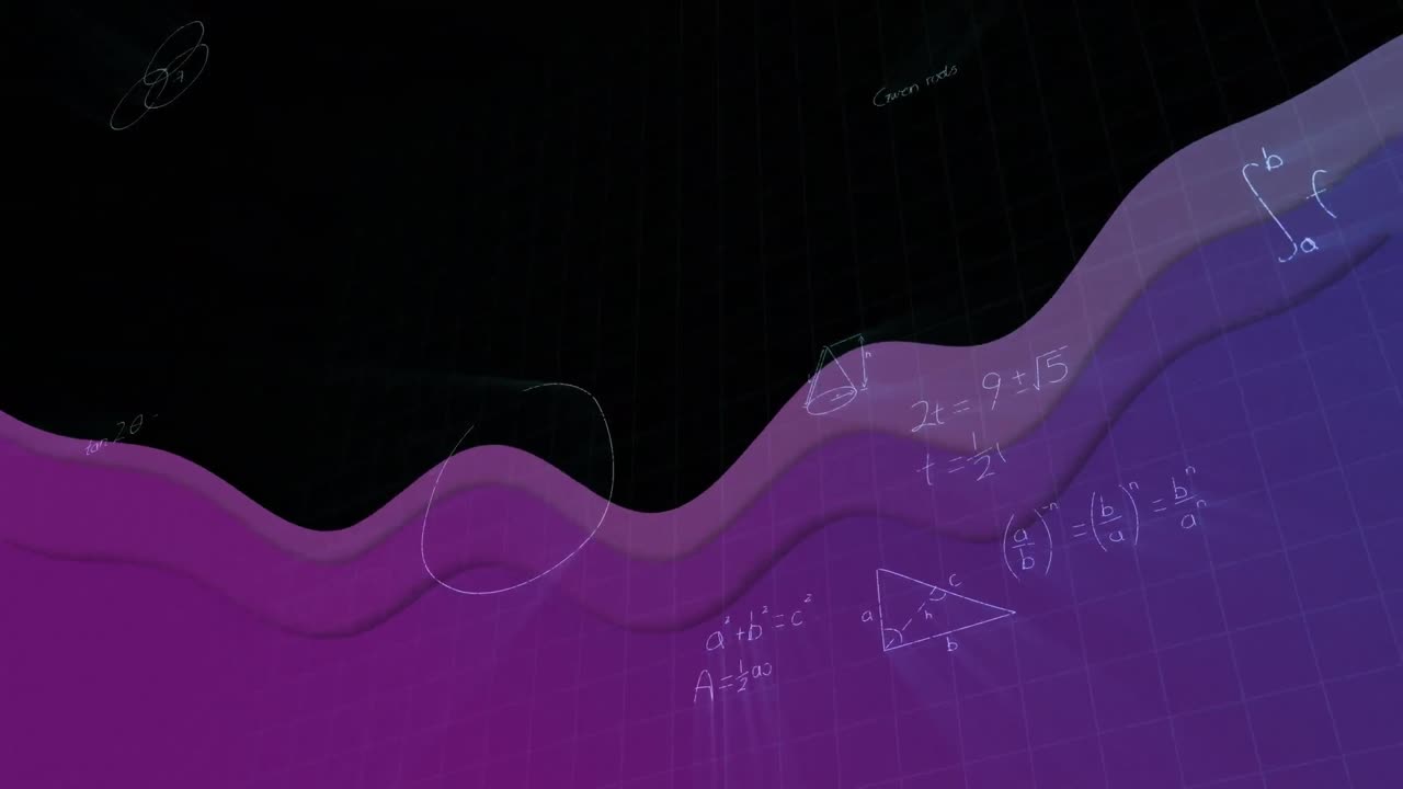 animación de ecuaciones matemáticas sobre ondas púrpuras