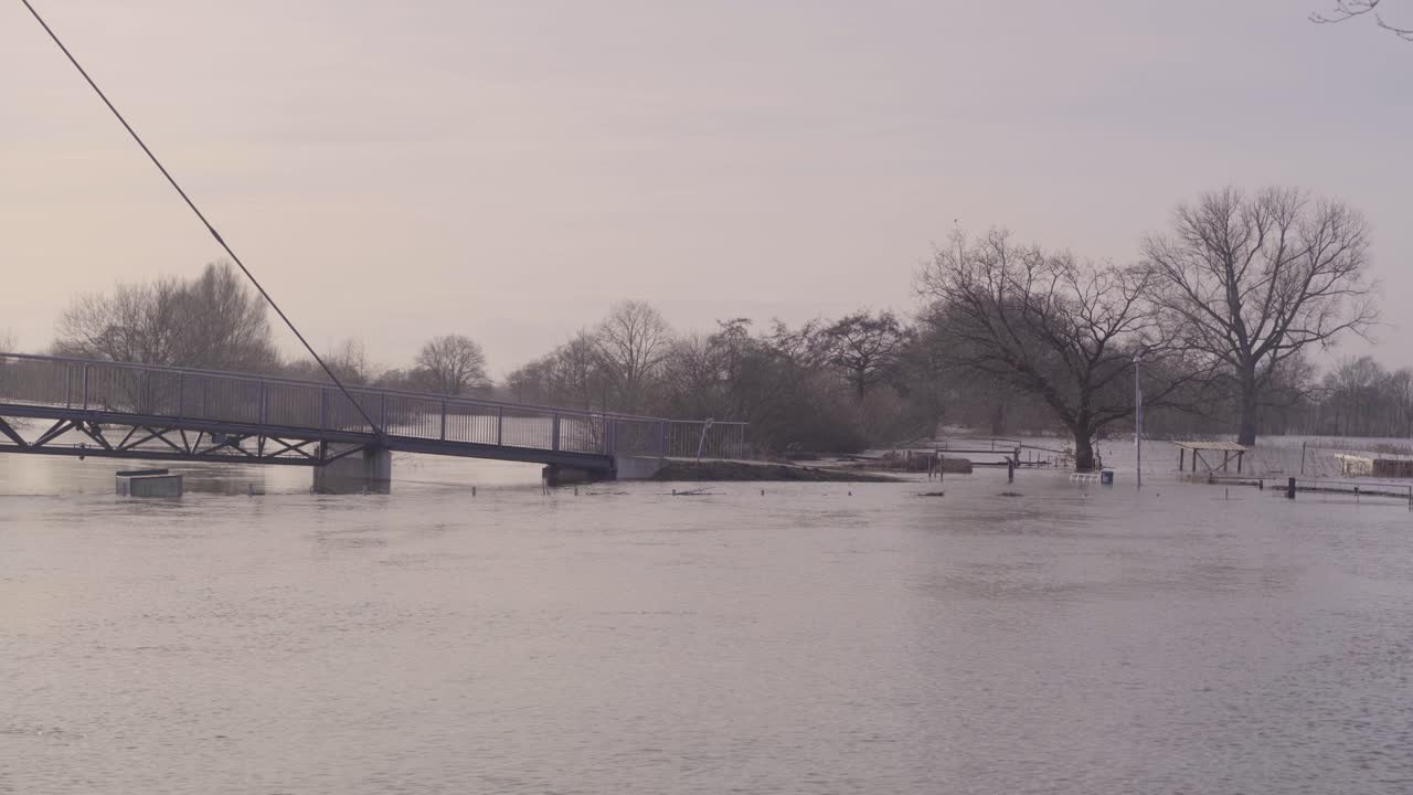 Dramatic View Of Flooded River After Storm In Meppen, Lower Saxony, Germany
