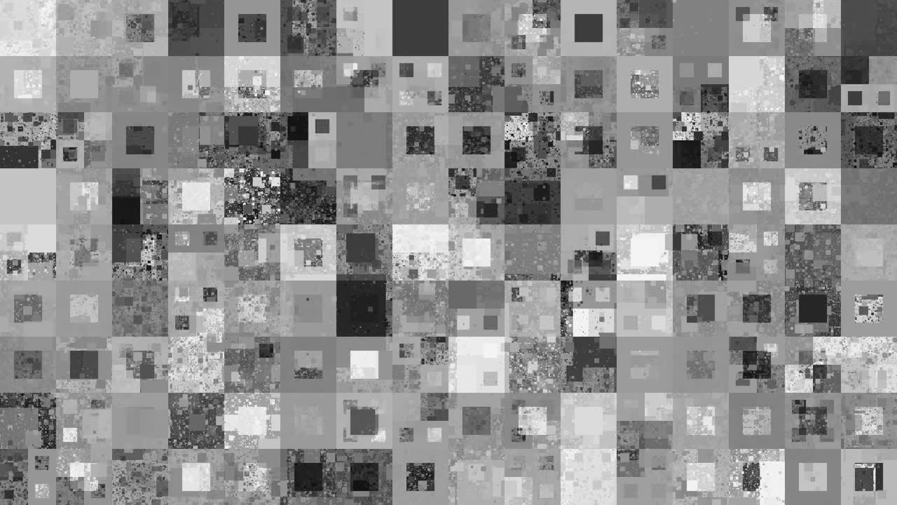Abstract gray geometric squares pattern, grayscale loopable mosaic, digital pixelated texture, modern minimalist background