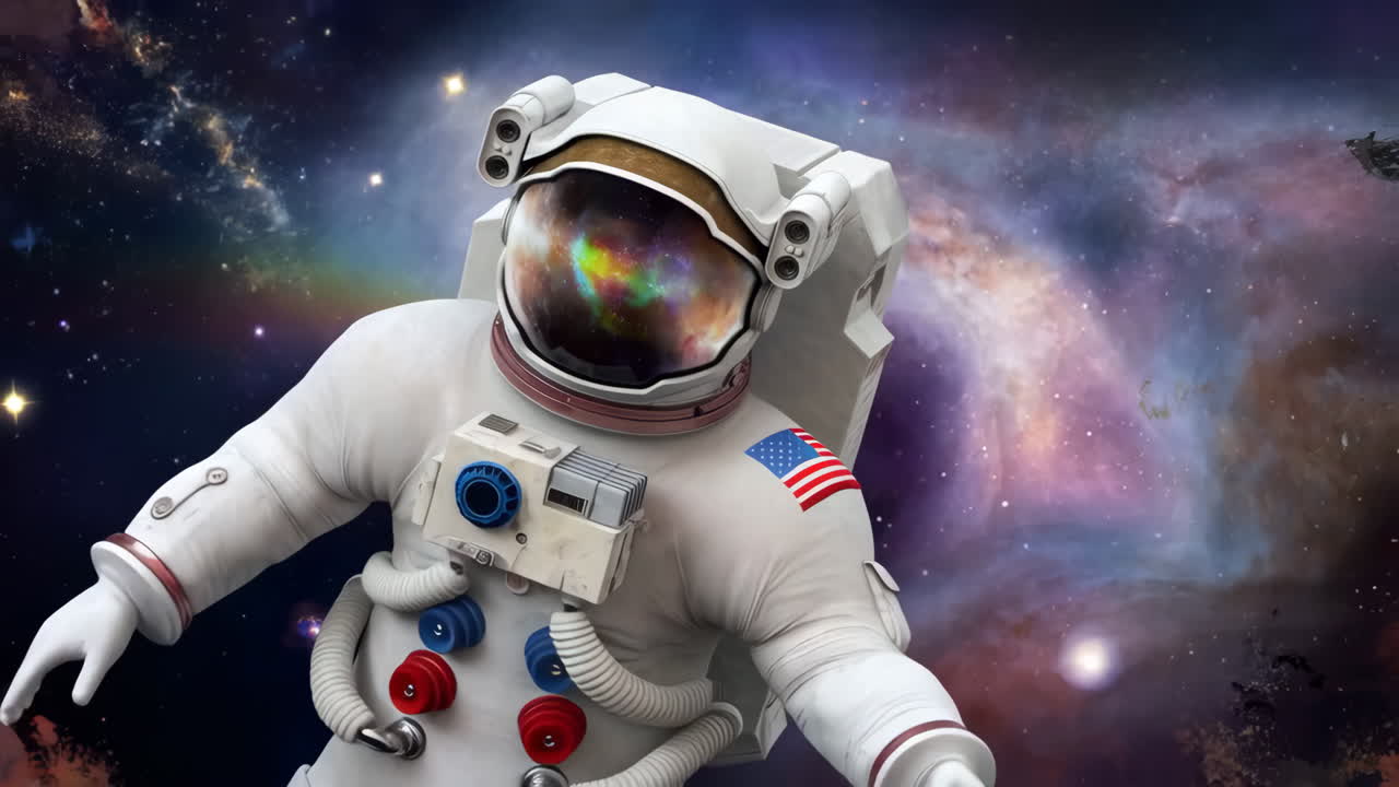 En astronaut, der svæver i rummet midt i en tåge