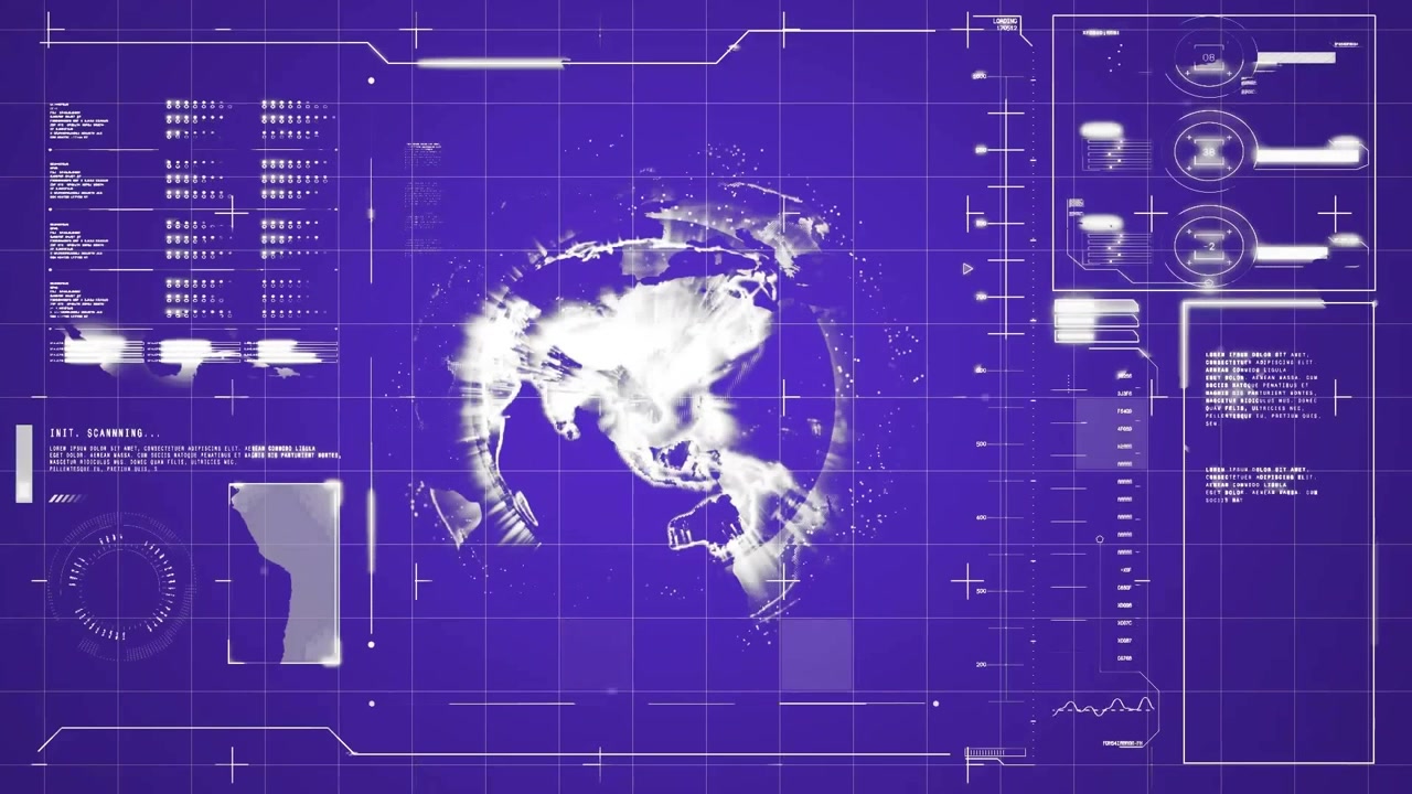 Animation of data processing with globe on blue background