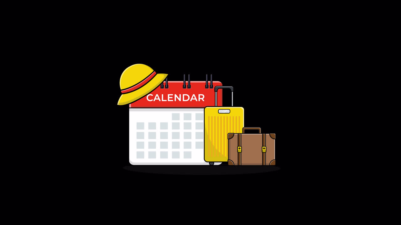 Calendario animato con valigia e cappello da viaggio