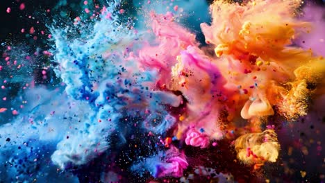 vibrant color explosion with powder and particles