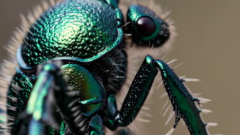 close-up macro shot of a green iridescent beetle