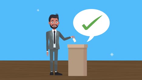 candidato masculino con burbuja de discurso y caja de votación