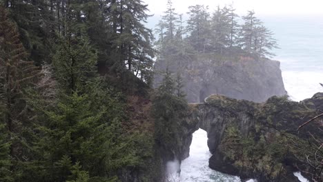 choppy waters crash in an oregon cove on an overcast day