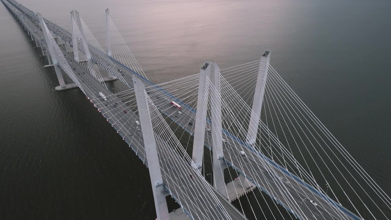 Aerial view of The Tappan Zee Bridge on a summer day. Shot at dusk in Tarrytown.