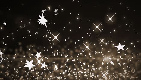 animación de estrellas de navidad cayendo sobre un fondo marrón brillante