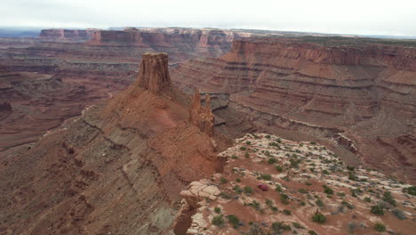 aerial view of red vehicle moving close to abyss