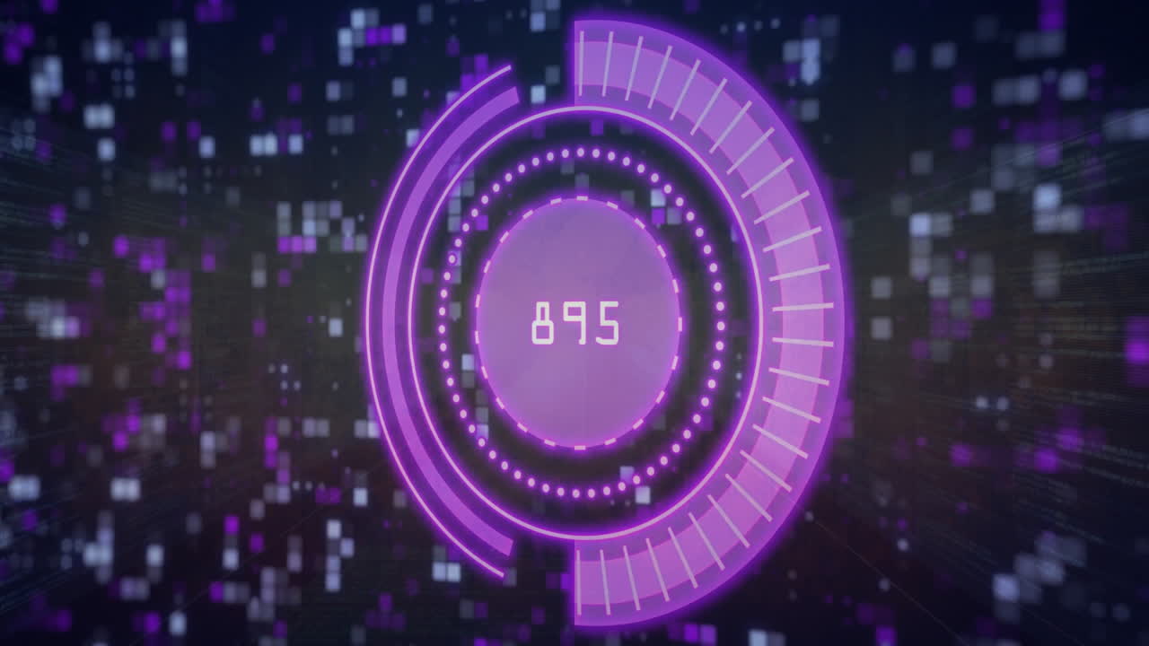 Purple progress bar showing 895, animating over pixelated digital background