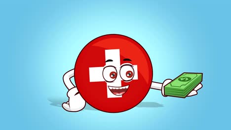 cartoon icon flag switzerland face animation money in hand with luma matte