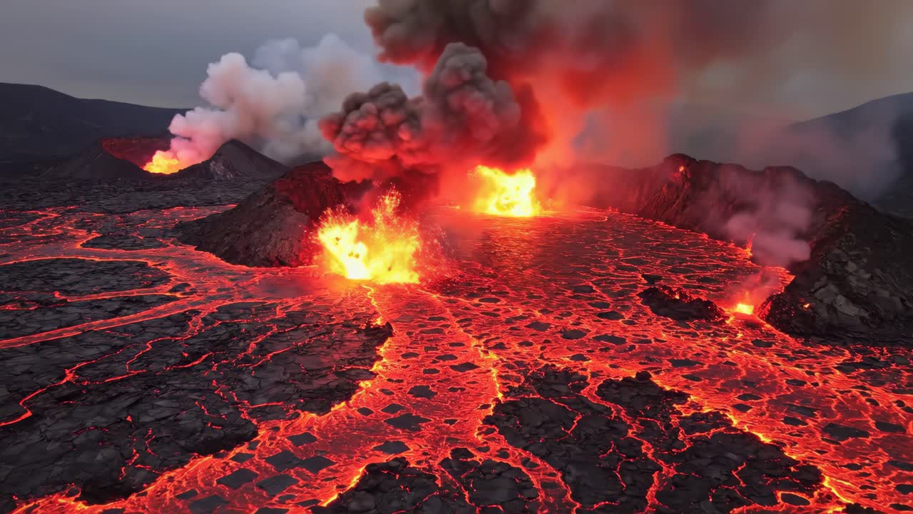 Volcanic Eruption with Flowing Lava