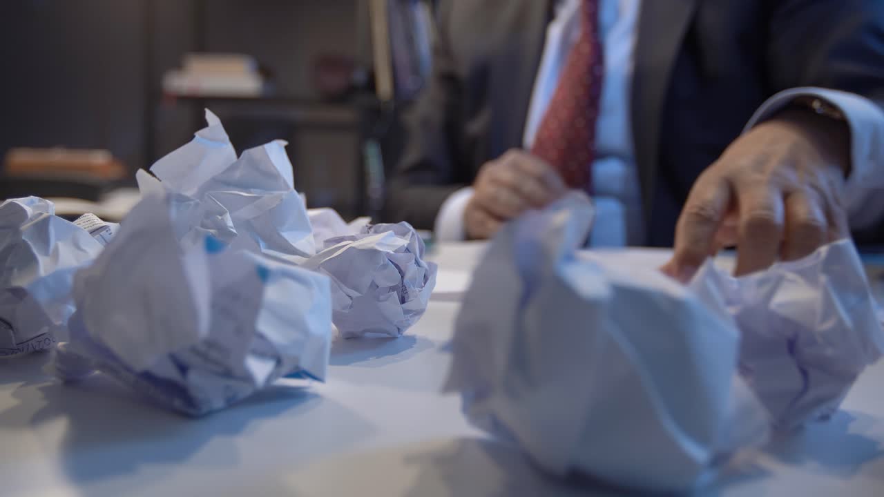 Office worker crumpling paper.
